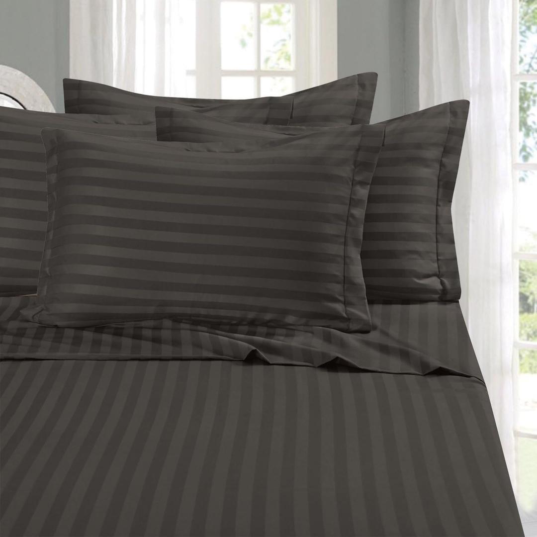 Elegant Comfort Softest and Coziest 4-Piece Sheet Set - 1500 Thread Count Egyptian Quality Microfiber - Luxurious Wrinkle Resistant 4-Piece Damask Stripe Bed Sheet Set, Twin, Grey