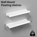 Floating Shelves for Wall, Wall Mounted Shelves with Lip for Storage, Metal Display Shelves for Home Decor, Kitchen/Living Room/Bedroom/Bathroom Shelf, White 16 inch 2 Pack