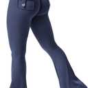 YEOREO CoreFlex Flare Leggings with Pockets for Women Scrunch Workout Leggings Butt Lifting Gym Yoga Pants (Large, Navy Blue)