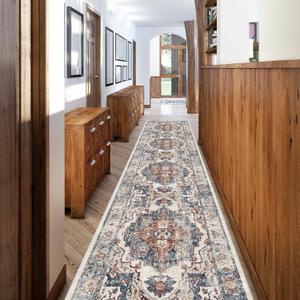 Hallway Washable Runner Rug - 2'6x12 Kitchen Rugs Entryway Rug Runner Vintage Soft Floor Mat Non Slip Indoor Farmhouse Carpet for Bathroom Living Room Bedroom (2'6''x12', Brick)