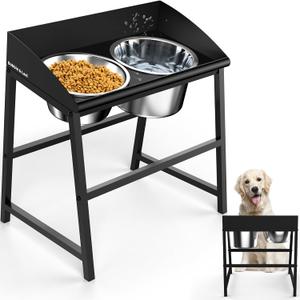 Elevated Dog Bowls Large Breed, 15" Tall No Spill Tilted Water Bowl for Dogs with Stand, Full Metal & Stainless Steel Raised Dog Bowl Design for Indoor and Outdoor Use