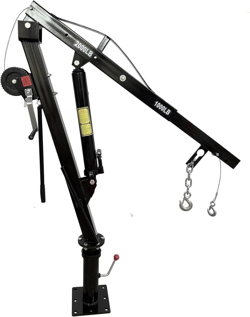 Hydraulic Pickup Truck Crane with Hand Winch,2000 LBS Capacity,360Swivel Truck Jib Engine Hoist Crane,Davit Crane,44.09to 57.48Working Boom Range,for Lifting Workshops,Construction,Agriculture