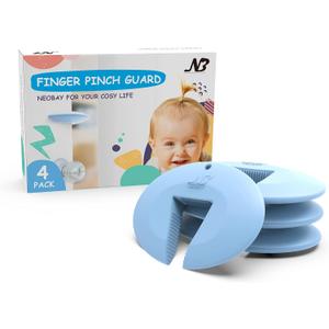 Neobay Door Pinch Guard and Door Slam Stopper, Durable Silicone Door Finger Pinch Guard, Prevents Slamming on Even Heavy Doors, Non-Toxic & Pet Friendly, Blue, 4 Packs