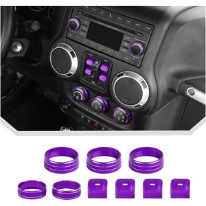JeCar for 2012-2018 Jeep Wrangler JK Window Switch Button Knob Cover Trim Kit  Purple Aluminum Interior Decoration Accessories