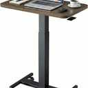 HUANUO Small Rolling Laptop Standing Desk, Height Adjustable Mobile T-Base Desk with Lockable Casters, Portable Sit-Stand Workstation for Bedside & Sofa, Walnut