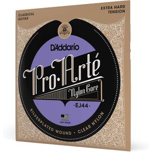 D'Addario Guitar Strings - Pro-Arte Classical Guitar Strings - EJ44 - Nylon Guitar Strings - Silver Plated Wound, Nylon Core - Extra-Hard Tension, 1-Pack