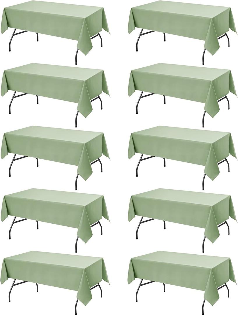 Dailyset 10-Pack Sage Green Tablecloths for Rectangle Tables, 60 x 102 Inches, Stain-Resistant Polyester Fabric for 6 Foot Tables - Washable Table Covers for Weddings, Birthday Parties, Events