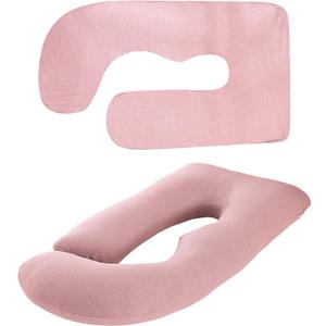 Cooling Pregnancy Pillow Cover - Soft Breathable Knit Fabric U Shaped Body Pillowcase, Fits 55-57 Inch Maternity Pillows, for Side Sleepers, Machine Washable, Hidden Zip, No Pillow Insert (Pink)