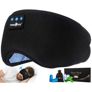 MUSICOZY Sleep Headphones Bluetooth 5.4 Headband Sleeping Eye Mask for Mom Women Men Wireless Music Earbuds Earphones for Side Sleepers Built-in HD Speakers Cool Gadgets Unique Gifts (Dark Black)