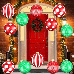 12 Pack Large Christmas Balls, 9 Inch Inflatable Christmas Ornaments for Outdoor Decoration, Big Christmas Ornaments Balls for Front Door Yard Tree Hanging Decoration
