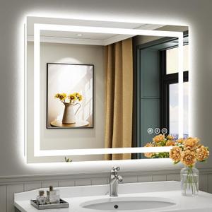 40"x32" LED Bathroom Mirror with Lights, Backlit & Front Lit, Anti-Fog Lighted Bathroom Vanity Mirror for Wall, Memory Function, Dimmable, HD Tempered Glass, Shatter-Proof