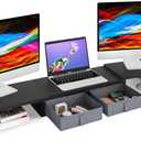 TEAMIX Wood Dual Monitor Stand Riser with Drawers-Length and Angle Adjustable Triple Monitor Stand with Storage Large Computer Riser for 2/3 Monitors/Laptops/PC/Printers (Black)