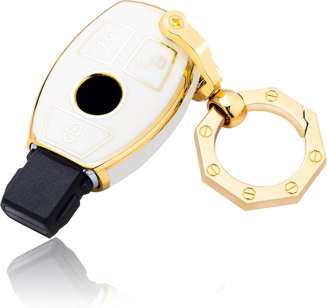 YHC Key Fob Cover for Mercedes Benz Car Key Case Shell with Keychain fit C E S M CLS CLK G Class