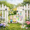 Easter Front Door Decoration Hanging Wreath with Bunny & Colorful Eggs, Spring Seasonal Wall Decor for Porch, Entryway, Indoor & Outdoor Home Decoration