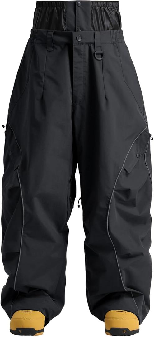 GSOU SNOW Mens Snowboard Pants Waterproof Women Baggy Ski Pants Reflective Stripe Insulated Winter Snow Pants (Medium, Black)