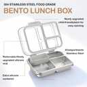BABHAMNESS Stainless Steel Bento Lunch Box for Kids Adults, 3 Compartments Metal Bento Box with Transparent Lid & Silicone Container for Kids,Dishwasher-Safe,School & Travel,BPA-Free(Grey)