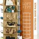 LOFT + IVY 7 Tier Rotating Shoe Rack Tower 360° Spinning Storage Organizer, Modern Round Shoe Carousel for Closet, Entryway, Bedroom Space Saving Rotating Lazy Susan Storage Tower (Light Brown)