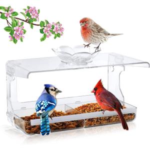 Window Bird Feeder with Non-Marking Self-Adhesive Hooks, Clear and Transparent, Outdoor Wild Bird Watching Gift, Garden Decor