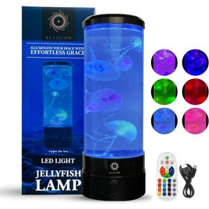 ALLGLOW Jellyfish Lamp 6 Realistic Artificial Jellyfish  Soothing Color-Changing Light for Bedroom Decor Relaxing Night Light Aquarium Lamp (Battery not Included)