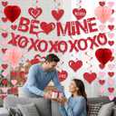 Pre-Strung Valentines Day Decorations, Red BE Mine XO Valentine's Banner,Heart Garlands & Hanging Swirls & Heart Honeycomb for Party Supplies, Valentines Decor Home Anniversary Wedding Bedroom