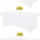 HAISIWLKJ 3 Pack Table Cloth 8ft White Tablecloths for Rectangle Folding Table Spandex Fitted Stretch Cover Wrinkle Resistant Washable Protector for Party, Wedding, Banquet, Festival