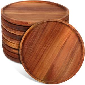 Rtteri 10 Pieces Acacia Wood Plates 14 X 1 Inch, Dinner Charger Tray