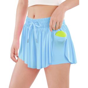 Girls Butterfly Shorts Flowy Shorts with Pocket 2-in-1 Dance Athletic Shorts for Girl 7-14 Years (Blue)