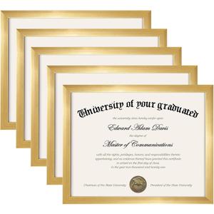 upsimples Certificate Frame with High Definition Glass, 8.5 by 11 Picture Diploma Document Frames for Wall and Tabletop, Gold 5 Pack