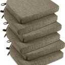 downluxe Indoor Chair Cushions for Dining Chairs, Soft and Comfortable Textured Foam Kitchen Chair Pads with Ties and Non-Slip Backing, 16" x 16" x 2", Khaki, 6 Pack, 6 Count