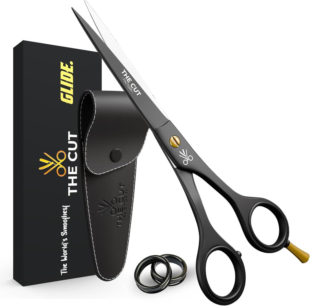 "The Cut Factory- 6.5 Professional Hair Scissors - High Carbon 420 Stainless Steel Hair Cutting Scissors, Ultra-Sharp Barber Shears for Salon & Home - Ergonomic for Men, Women, Kids & Babies" (Black)
