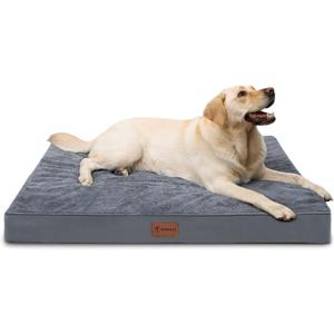 MIHIKK Waterproof Extra Large Dog Bed Orthopedic Dog Beds for Crate with Removable Washable Cover Egg-Crate Foam Pet Pad Mat with Anti-Slip Bottom, 47x29 Inch, Grey