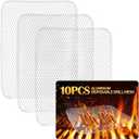 10 Pcs Disposable Grill Topper,16x12 Inch Grill Mesh Mat Disposable Pans,Non-Stick BBQ Aluminum Mats for Outdoor Grills, Easy to Clean