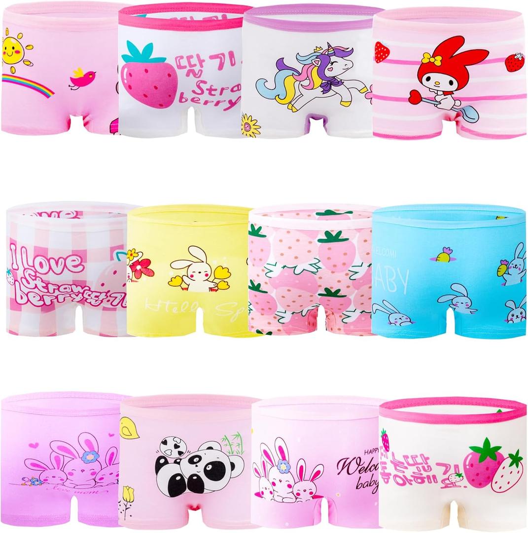 Girls Cotton Underwear with 12 Packs Toddler Boyshort Panties (3-4T, Multicolor-e24)