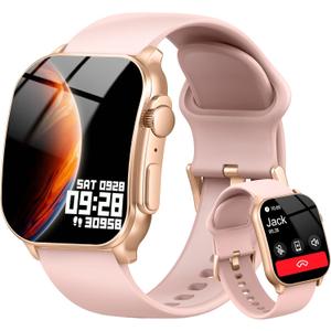 Smart Watch, 2.01" AMOLED Curved HD Full Touch Screen, Compatible with iOS & Android for Daily Workout Business Gift, Fitness Tracker with 24/7 Heart Rate/Sleep Monitor, IP68 Waterproof Watch Pink