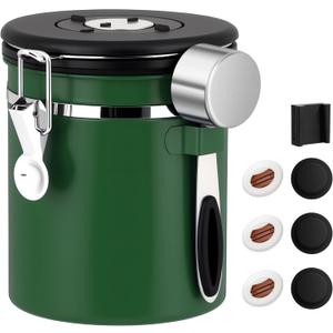 ShanSon Coffee Canister Airtight Coffee Container Stainless Steel Coffee Bean Storage Container with Scoop Coffee Canister for Beans Grounds Sugar Flour Tea Cereal,16OZ, Dark Green