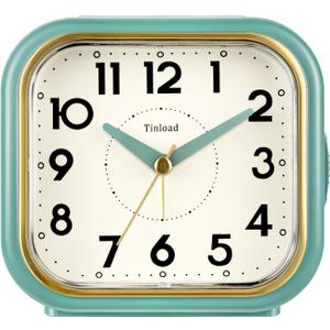 4.3" Retro Analog Alarm Clock • Silent Non Ticking • Gentle Wake • Beep Sounds • Increasing Volume • Battery Operated Snooze and Lighted on Demand • Retro Green