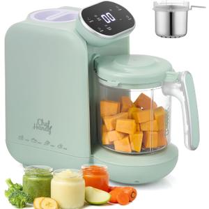 Chefhandy Baby Food Maker with Stainless Steel Steam Basket | 5-in-1 Baby Food Processor, Steamer & Blender for Homemade Baby Food, BPA-Free, 6 Reusable Pouches, Ideal for Newborns & Infants, Green