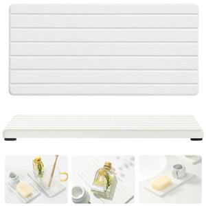 Razborci 2PCS Water Absorbing Stone Drying Tray Mat For Bathroom Sink & Kitchen Counter Faucet Organizer Decor, Quick Dry Dish Soap Dispenser Sponge Holder, Vanity Sink Caddy Bar Coaster,White-8"*3.8"