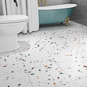 Livelynine Terrazzo Peel and Stick Floor Tile Waterproof Vinyl Flooring Bathroom Colorful Self Adhesive Floor Tiles Kitchen Laminate Flooring 4pcs 12X12 Renter Friendly Floor Stickers Sticky Linoleum