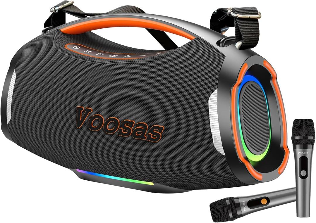 Portable Bluetooth Speaker with 2 Wireless Mics, 250W Booming Bass, IP55 Waterproof Dustproof, TWS Pairing, RGB Lights, 6.5H Continuous Use / 20H Music, Outdoor Party Speaker, Ideal Gifts
