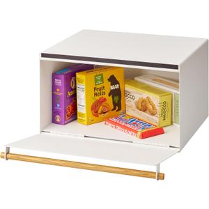 YAMAZAKI Home Modern Bread Box Steel + Wood Countertop Bread Storage Container, Large White Bread Box for Kitchen Countertop, Space-Saving Bread Keeper, Easy Access Lid, One Size