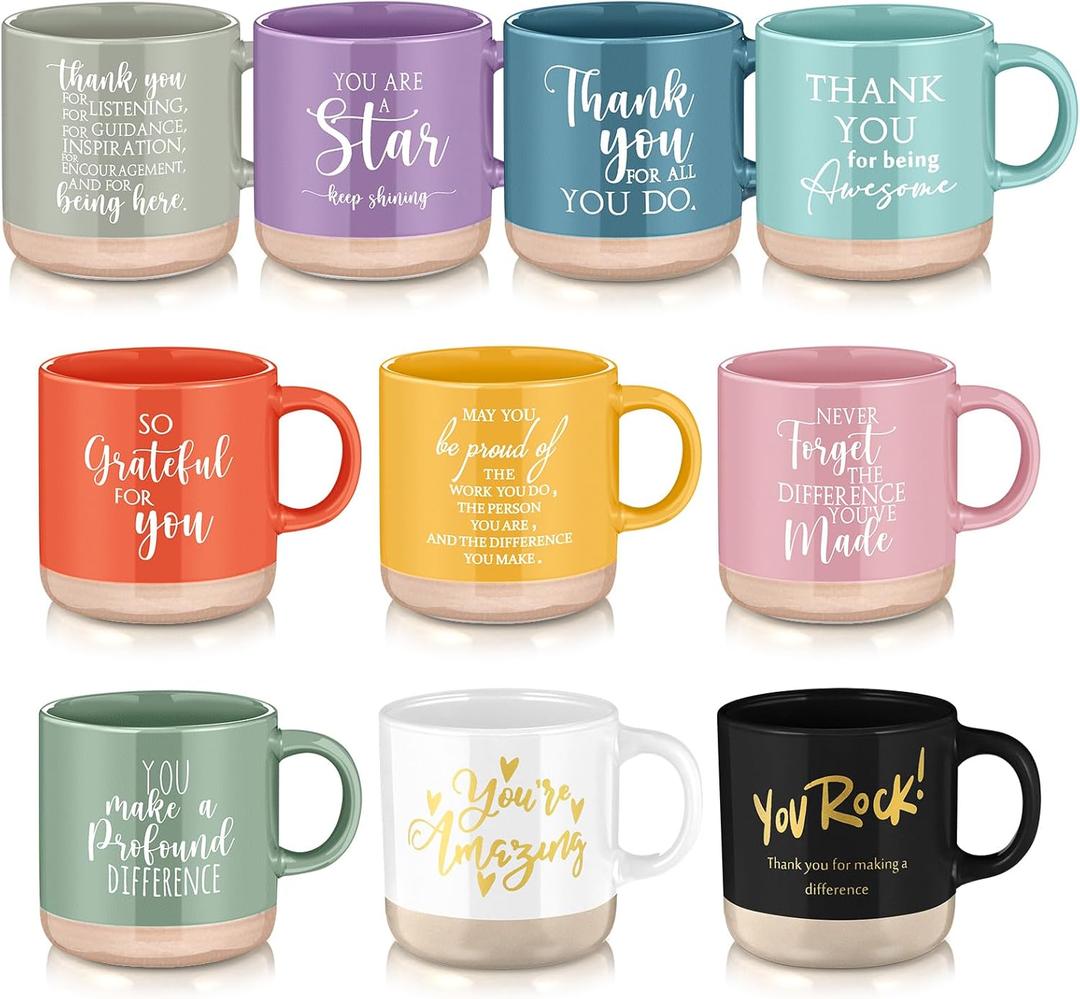 Didaey 10 Pcs Thank You Mugs Bulk Appreciation Gifts for Employee Coworkers Staff Teachers Motivational Ceramic Coffee Mugs Thank You Farewell Going Away Gifts for Coworkers(Mondrian)
