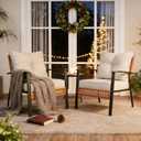 Outdoor Rattan Bistro Set, Patio Furniture Wicker Chairs Set of 2 with Deep Seating and Thick Cushions, Oversize Conversation Set for Garden, Balcony and Backyard (Beige)