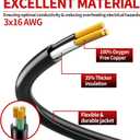 Skrizcable 16/3 50 FT Outdoor Extension Cord Waterproof, Weatherproof & Flame Retardant Black 3 Prong Power Cord Outside for Lawn & Garden, 13 Amps 1625 Watts 125 VAC 16AWG SJTW, ETL Listed