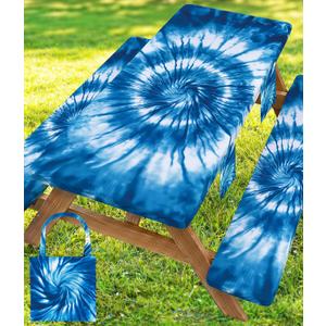 Picnic Table Cover with Bench Covers Camping Essentials Windproof Waterproof Patio Outdoor Tablecloth with Storage Bag, Fitted Rectangle Tables and Seats Tablecover for Rv Owner Camper 96in