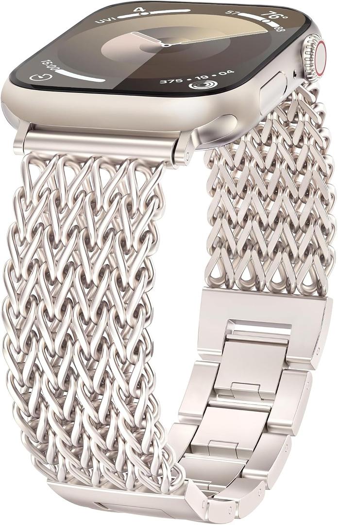 Minyee Compatible with Apple Watch Band 41/40/38/42mm Women, Dressy Stainless Steel Metal Adjustable Chain Strap Link Bracelet Wristband for iWatch Series 11 10 9 8 7 6 5 4 3 2 1 Ultra SE