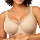 LetsJoli Minimizer Bras for Women Full Coverage Plus Size Comfort T Shirt Unlined Bra with Underwire for Heavy Breast (Brown, M)
