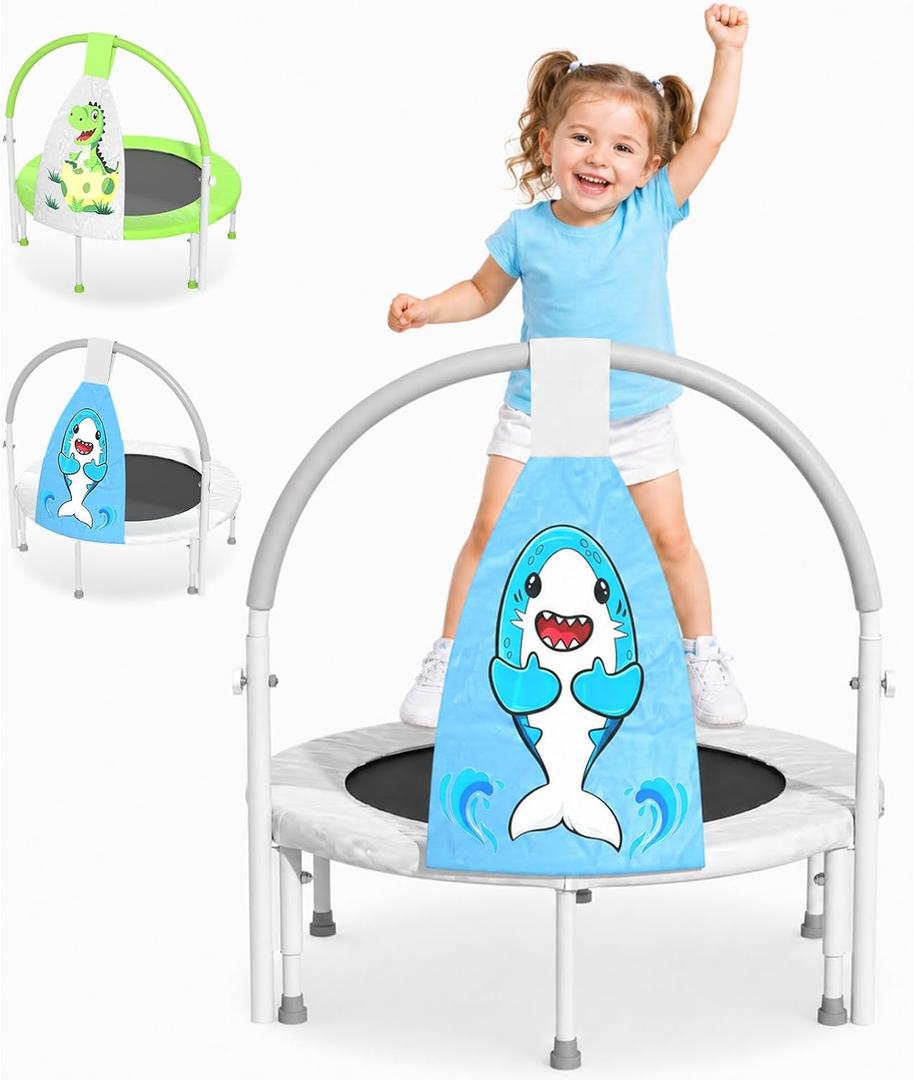 ZCMHAXJ 36" Toddler Trampoline, 3FT ASTM Certified Foldable Mini Trampoline for Kids with Animal Pattern, Kids Trampolines Indoor with Foam Handle, Gifts for Boys&Girls