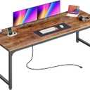 PRAISUN 70 x 24 Inch Computer Desk with Power Outlets & USB-C, Rustic Brown, 71 Inch
