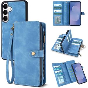 TwoHead Wallet Case Compatible with Samsung Galaxy S25 FE,Detachable Magnetic Phone Case,PU Leather All-Round Protective Cover Wallet,with Card Holder/Change Pocket(6.7 in,Sky Blue)